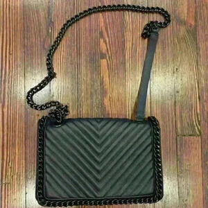 ALDO Black Greenwald Crossbody Quilted Bag Purse With Chain Strap Flap Closure